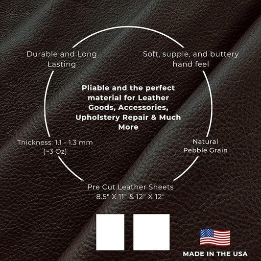 Natural Grain Cow Leathers: 12'' x 12'' Pre-Cut Leather Pieces (Whiskey Distressed, 3 Pieces)