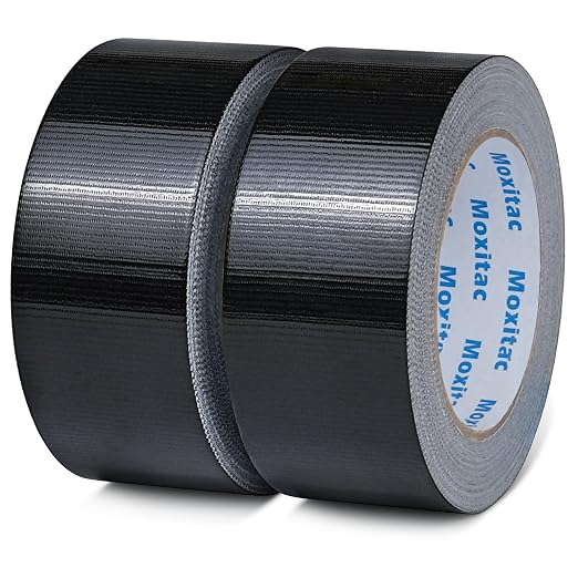 Black Duct Tape Heavy Duty, 2 Rolls, 2 Inch x 30 Yards Each, PE Coated Cloth Tape, Easy Tear by Hand, Water-Resistant Surface for Repairs, Packaging, Bundling, Garage and Workshop