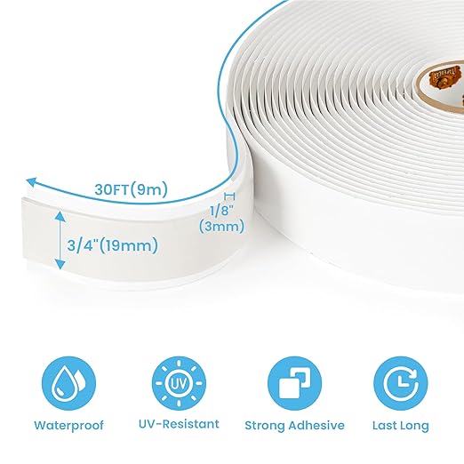 TAPEBEAR Butyl Tape White, 3/4" x 30' x 1/8" RV Roof Sealant Plumbers Putty Tape, Window Seal Butyl Sealant Double Sided Butyl Caulking Tape for Boat Sealing, EDPM, Automotive, Camper, 3Rolls