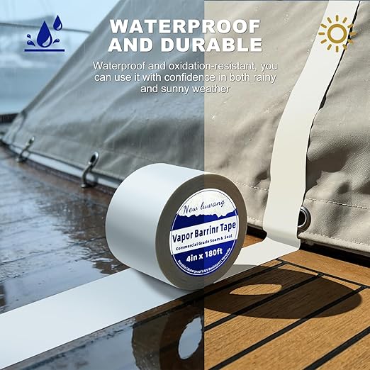 Vapor Barrier Tape - 4" x 180' Roll, Crawl Space Vapor Barrier, White Polyethylene Moisture Barrier Tape, Waterproof Seal & Seam Tape for Underlayment, Insulation & Plastic Liners(2Roll)
