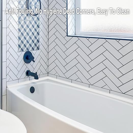 236 Inch Peel and Stick Quarter Round Molding Trim,Bathtub Trim Molding,Sink Gap Filler,Silicone Rubber Kitchen Water Splash 236 Inch Guard,White L Shaped Wall Corner/Baseboard Trim Cover Protector