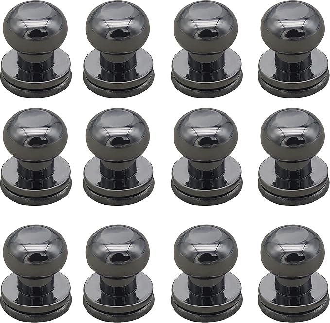 Denailey 12 Sets Solid Brass Round Head Button Stud Screw Leather Rivet Chicago Screws Button Rivets for Leather Craft Belt Wallet Handbag Repairs Decoration (Round Head Size 8mm, Shiny Gunmetal)