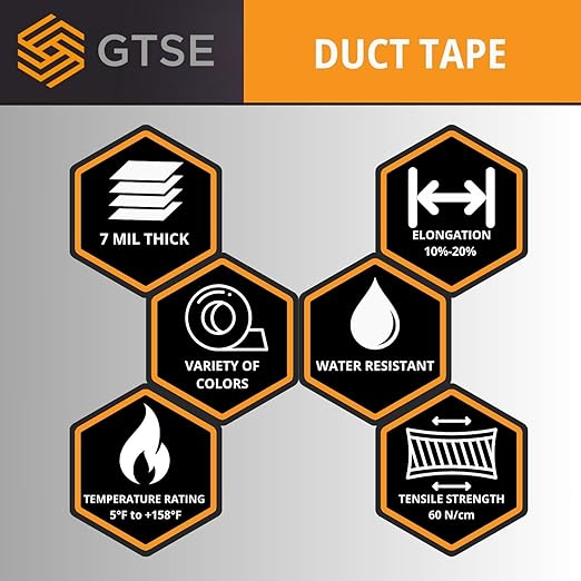 GTSE Black Duct Tape, 2 Inches x 55 Yards (164 ft), Heavy Duty, Waterproof Repair Tape for Indoor or Outdoor Use, 24 Rolls