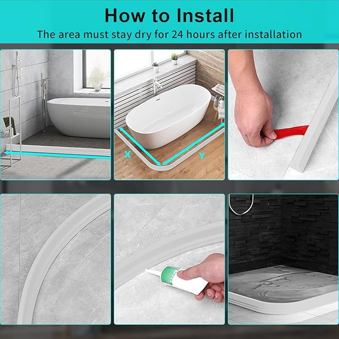 Hi-Na 3ft/5ft/6ft/8ft10ft Collapsible Shower Threshold Water Dam Water Barrier for Shower and Water Stopper Keeps Water Inside Water Threshold for Wet and Dry Separation (3ft, Clear)