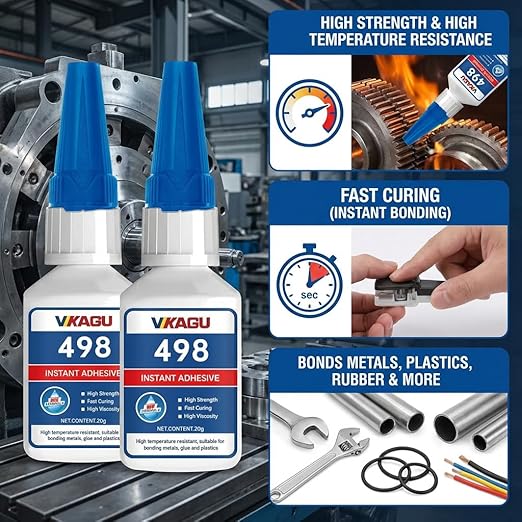 498 Super Glue Instant Adhesive Transparent 20g for Metal Plastic and Rubber 2 Pack