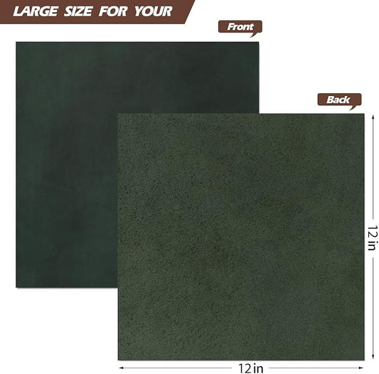 RingSun 12''X12'' Green Leather Sheets for Crafts (4mm), Full Grain Leather Tooling Leather