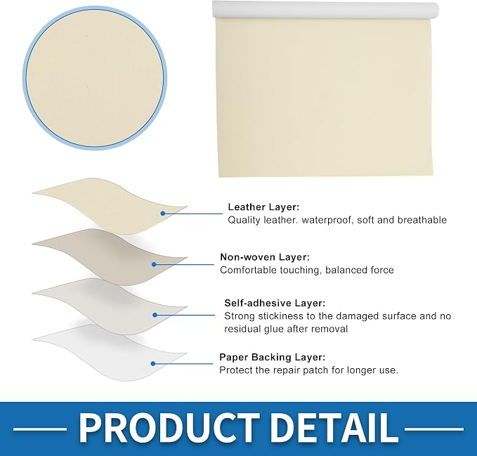 Self Adhesive Leather Repair Patch Strong Stickiness 60"x16" Leather Repair Tape PU Leather Beige White 1 Pcs