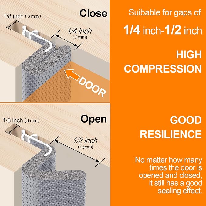 40FT Kerf V‑Shaped Weather Stripping Door Seal, Press‑in Seal for Pre‑Cut Slot Doors, Not Self‑Adhesive, Soundproof Draft Blocker for Exterior Front Doors, Fits Large Gaps, Easy DIY Install (Grey)