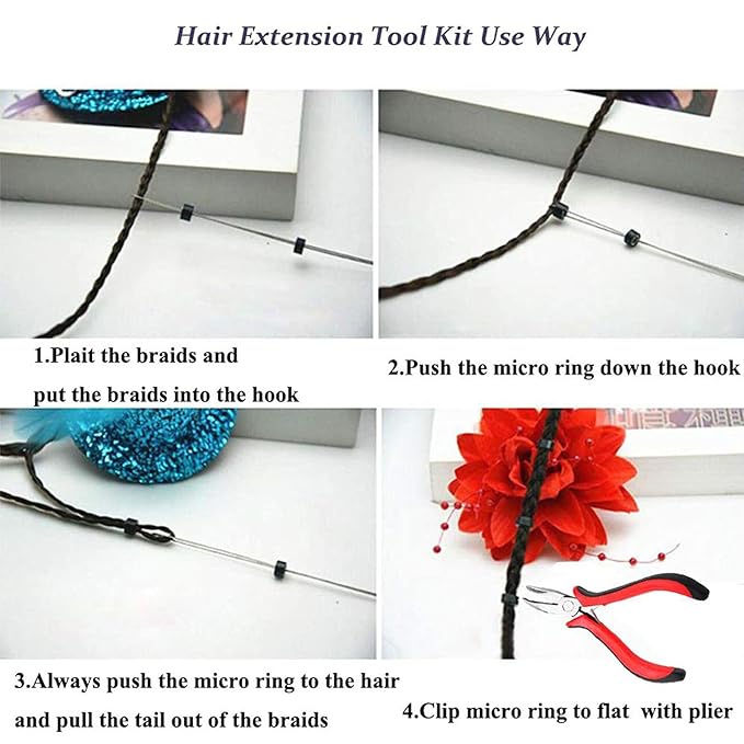 Orgrimmar Hair Extension Tool Kit Hair Extension Remove Pliers Pulling Hook 500 PCS Micro Silicone Rings Bead Device Tool Kits for Professional Hair Styling Tools Accessory (Dark Brown)