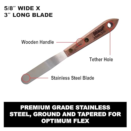 Albion Engineering Company 258-3S Classic Spatula, Stainless Steel, Hardwood Handle, 5/8" Wide Tip x 3" Long Blade