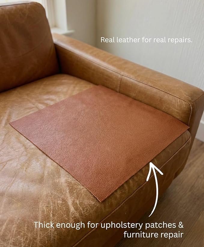 Natural Grain Cow Leathers: 12'' x 12'' Pre-Cut Leather Pieces (Cognac, 3 Pieces)