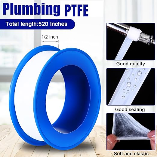 Pushglossy 50 Rolls PTFE Tape 1/2 x 520 Inches Plumbers Waterproof Sealant Plumbing Tape for Shower Head Repairing Water Pipe Sealing (White)