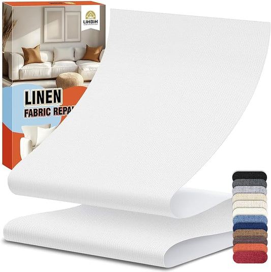 Linen Fabric Repair Tape 4.7x63 Inch, Self Adhesive Couch Patch Repair Fabric Tape for Furniture, Linen Patch Kit for Couch, Carpet, Upholstery, Chair, Sofa, Cushion, Bag (White)
