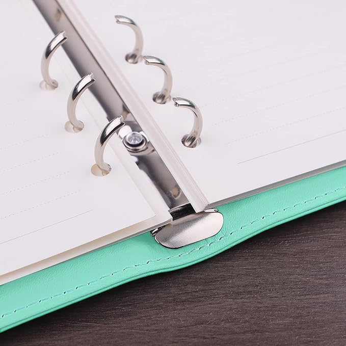 Antner A6 Binder 6 Ring Refillable Notebook Planner for A6 Refill Paper, PU Leather Loose Leaf Personal Budget Planner Money Organizer Cash Stuffing Binder with Magnetic Buckle Closure, Light Green