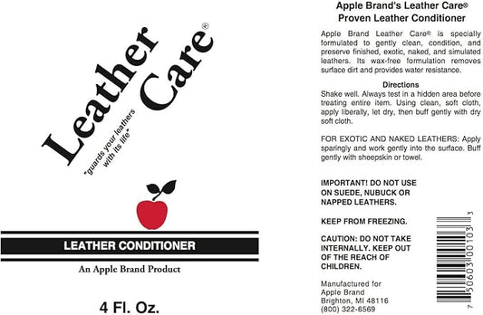 Apple Brand Leather Care Conditioner | Wax Free Cleaner & Conditioner | for Use On Leather Purses, Handbags, Shoes, Boots & Accessories - Safe On