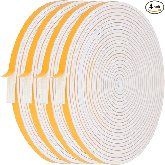 Foam Weather Stripping-4 Rolls, 1/4 Inch Wide X 1/8 Inch Thick Total 52 Feet Long, Adhesive Door Weatherstrip Foam Insulation for Windows(13ft x 4 Rolls)