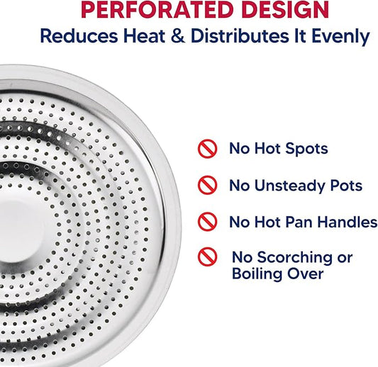 HIC Kitchen Heat Diffuser Reducer Flame Guard With Removable Handle, Stainless Steel, Distributes Heat Evenly And Reduces Scorching, For Gas Electric Glass Stovetops, 8.25-Inch