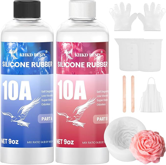 KHKD RESIN Silicone Mold Making Kit, 10A Liquid Silicone Rubber 18OZ, Translucent Clear Mold Making Silicone Mixing Ratio 1:1 – Bubble-Free, Easy Demold for Resin Molds, 3D Molds, 4H Fast Cure