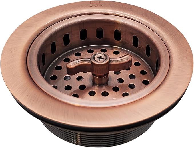 Westbrass A213-11 3-1/2" Wing Nut Twist Style Large Kitchen Sink Basket Strainer, Antique Copper