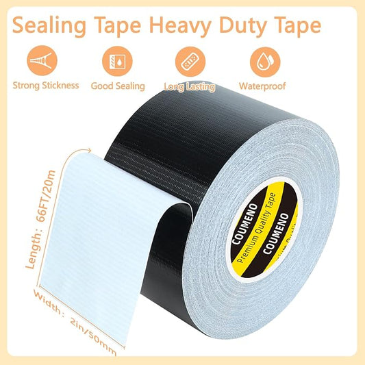 Heavy Duty Single Side Duct Tape,2in x 66FT,Strong Adhesive High Strength,Versatile Mesh Adhesive Tape for Easy Sealing, Repairing and Bonding Indoors and Outdoors,Black