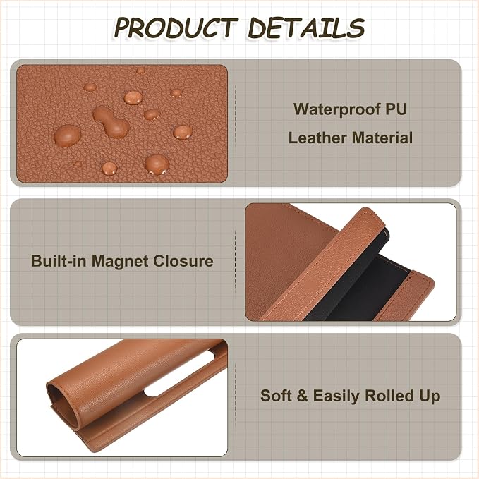 PATIKIL Leather Folder, 13.3x12.6 Magnetic Leather Document Holder File Folder PU Pouch Bag Portfolio File Organizer Handbag Personal Envelope Waterproof for Traveling Men Gift, Brown