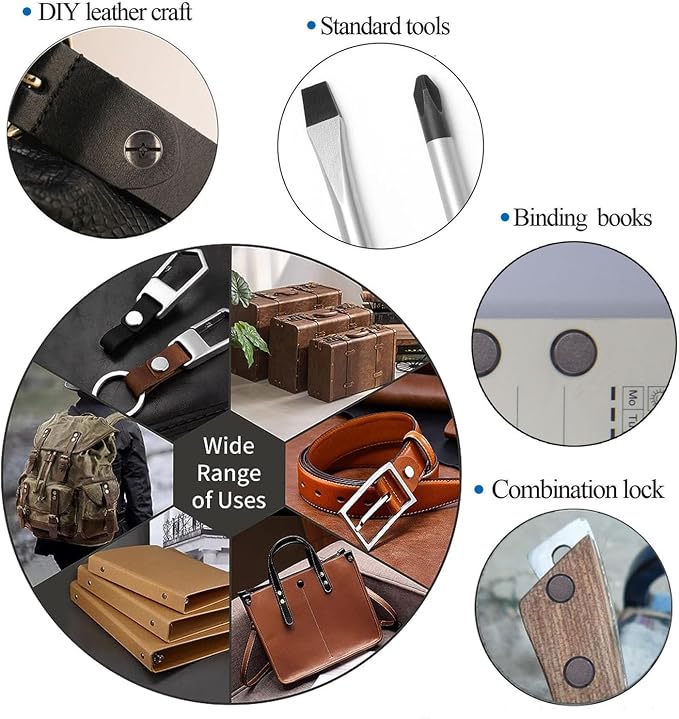 362 Pcs Chicago Screws with Punch and Screwdriver Leather Rivets 11 Sizes Assorted Screw Rivets for Decorate and Repair Leather Craft Belt Bookbinding Bag Shoes Purse Gun Black