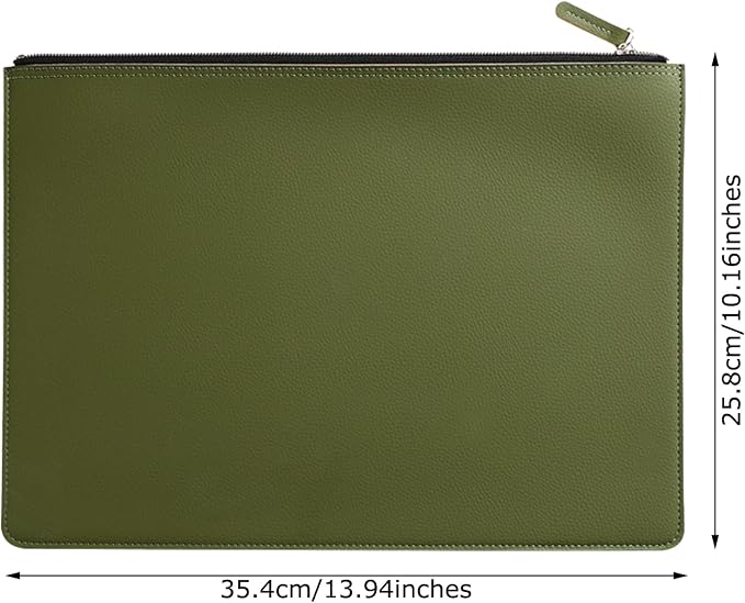 PU Leather A4 File Folder Zipper Document Holder Envelope Folder Case for Receipt Contract (Green)