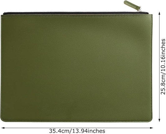 PU Leather A4 File Folder Zipper Document Holder Envelope Folder Case for Receipt Contract (Green)