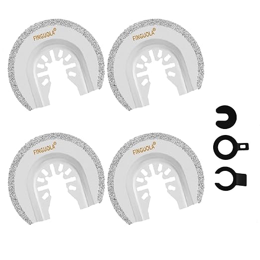 Oscillating Tool Blades, Diamond Carbide Multi Tool Blades for Grout Removal and Soft Tile Cut, Semi Circle Finger Segment Swing Grit Grout Oscillating Saw Blades (4PCS Semi Circle)