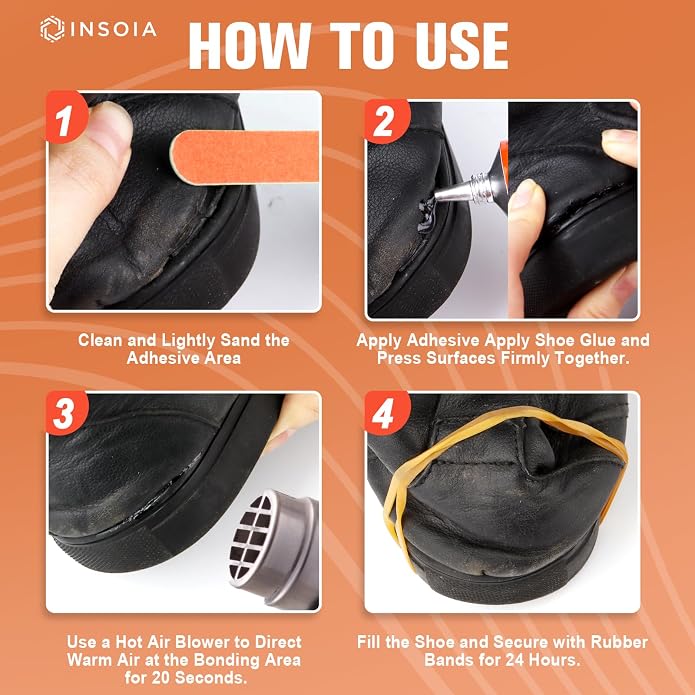 INSOIA Shoe Glue Sole Repair Kit 29.5 MLx 2, Heavy Duty Clear Shoe Adhesive, Waterproof, Flexible, for Sneakers, Boots, Leather, Rubber, Canvas, heel, Patch and More - Cement Dries Within 24 Hrs