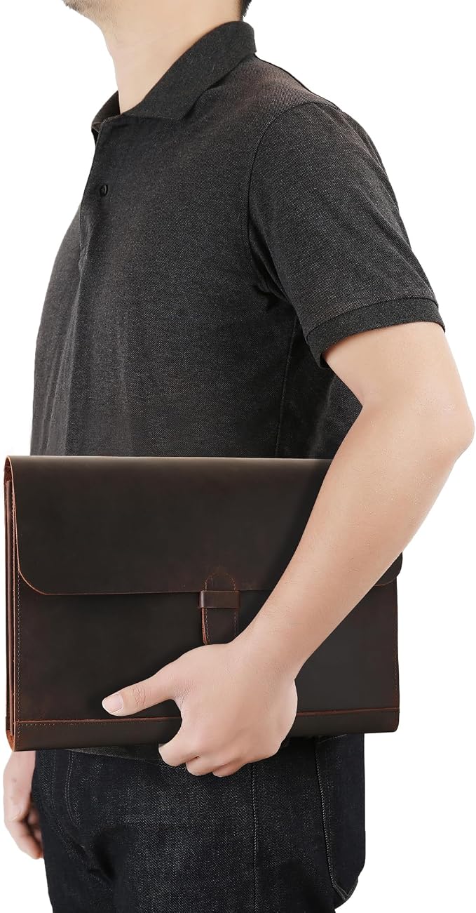 Genuine Leather File Folder, Accordian File Organizer, Leather Document Holder Resume Folio for Men & Women-Dark Brown-Custom