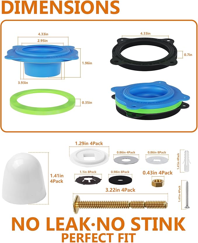 boeemi Elastic Wax Ring Toilet Repair Kit - No Wax Mess Installation, Premium Toilet Seal and Gasket Replacement - Fits 3"/4" Drain Pipes, DIY and Professional Toilet Repair Solution