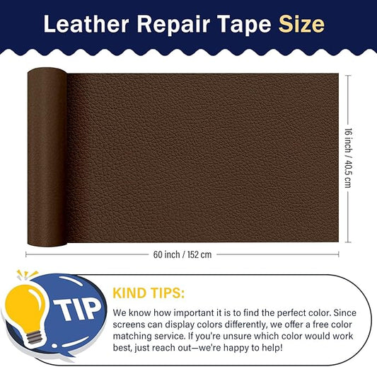 Zenyao Leather Repair Patch Tape - Self Adhesive Leather Repair Kit for Car Seat Furniture, Heavy Duty Vinyl Repair Patch for Couch Sofa, Waterproof for Rips Scratches Tears, 16x60 Inch Roll, Brown