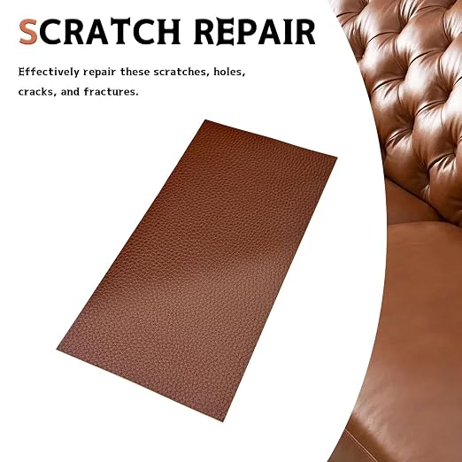Brown Self-Adhesive Leather Repair Patch Tape Kit, 8 x 4 Inch Waterproof & Scratch-Resistant Leather Patches for Car Seat, Furniture, Couch, Sofa, Office Chair, Vinyl Repair Tape Kit