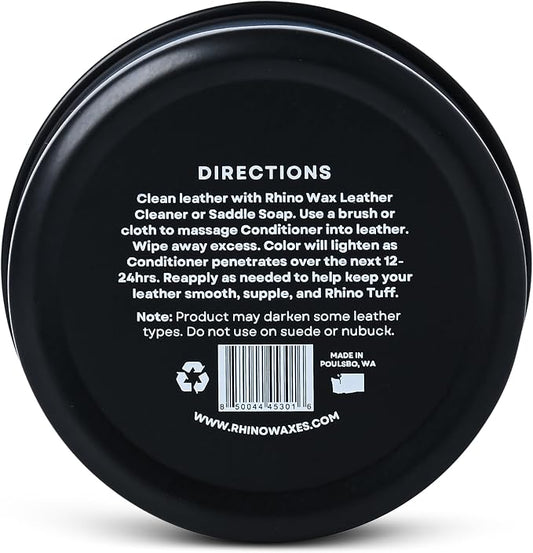Rhino Wax - Leather Conditioner (4oz) - Trusted Conditioners for Boots, Furniture, Shoes, Purses - Easy Use Applicator - Hydrates, Rejuvenates, Protects - Natural Ingredients - USA Made