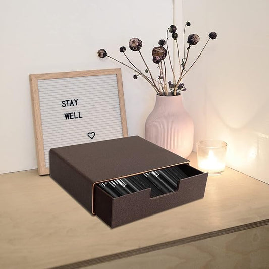 PU Leather Stackable Organizer Drawer, Executive Office Supplies Desktop Filing A4 File Cabinet/Holder for Jewelry/Bill/Paper/Documents/Makeup Home Decor Stationery Storage Box, Coffee