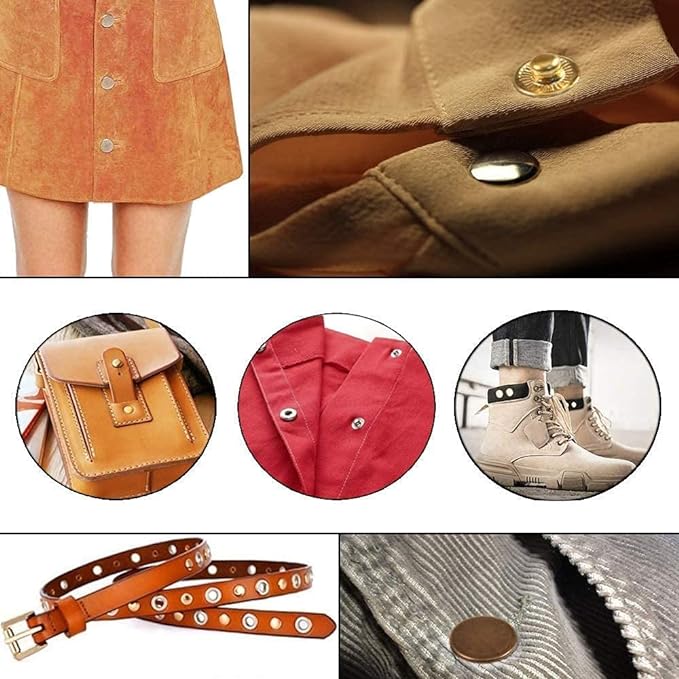 BetterJonny 24 Sets Heavy Duty Leather Snap Fasteners Kit, 17mm Metal Snap Buttons Press Studs Leather Rivets Snaps with 4 Setter Tools for Clothes Bracelet Jackets Jeans, 4 Color