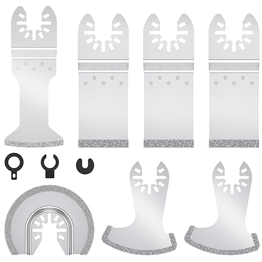 7PCS Diamond Oscillating Tool Blades Set, Grout Removal Blade Kit for Tile Mortar Concrete Masonry, Fits DeWalt Milwaukee Ryobi Rockwell Fein Ridgide Multi Tool Blade with 3 Adapters