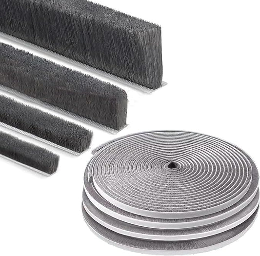 ZOMPAGO Strong Adhesive Brush Weather Stripping & Seal Strip, 0.2in Thick x 0.4in(W) x 33FT Grey - for Sliding Windows & Exterior Doors, Soundproof/Dustproof/Windproof, Warm Insulation, Waterproof