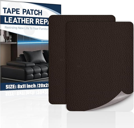 Zenyao Leather Repair Patch Tape - Self Adhesive Leather Repair Kit for Car Seat Furniture, Heavy Duty Vinyl Repair Patch for Couch Sofa, Waterproof Fix for Tears, 8x11 Inch, 2 Pieces, Dark Brown