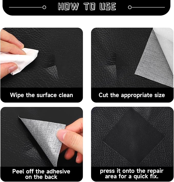 Leather Repair Patch, Self Adhesive Leather Repair, Large Leather Repair Tape for Sofa, Car Seats, Furniture, Cabinets, Chairs, Handbags （Black, 16X157 inch)