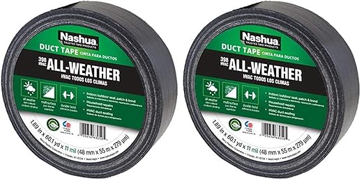 Nashua 398 Polyethylene Coated Cloth Professional Grade Duct Tape, 55 m Length, 48 mm Width, Black (Pack of 2)