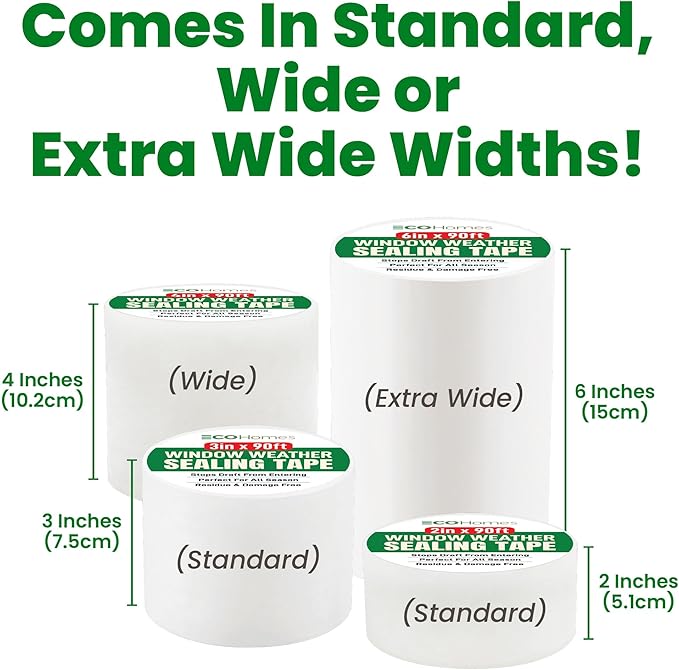 ECOHomes Window Weather Sealing Tape | Winter Weather Stripping Tape to Block Cold Drafts Through Window Gaps and AC Units, Insulation Seal and Draft Blocker for Home (3 Inch by 180 FT, Clear)