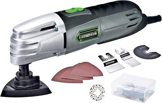 Genesis GMT15A 1.6 Amp Multi-Purpose Oscillating Tool and 19-Piece Universal Hook-And-Loop Accessory Kit with Storage Box