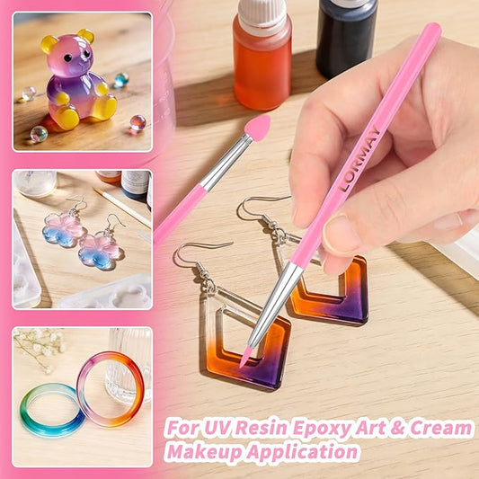 LORMAY 7 Pcs Silicone Brush Applicator Kit for UV Resin Epoxy Art Crafts and Cream Makeup Products (Pink)