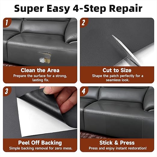 Leather Repair Tape, self-Adhesive Leather Repair Patch, for car seat Repair, Suitable for Sofas, Furniture, Seats, Strong Adhesive Leather Repair Tape (Gray, 3.15 x 59in)