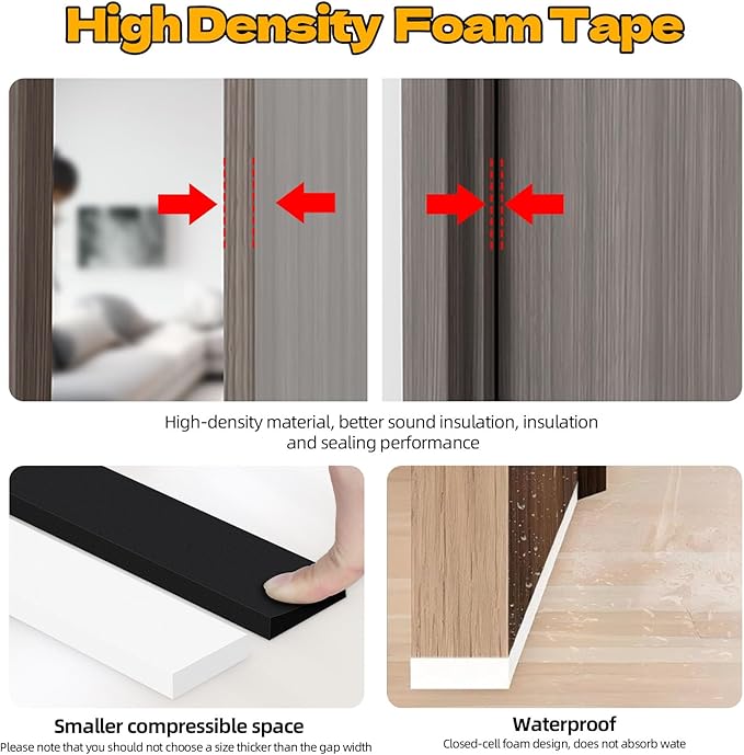 Foam Weather Stripping Door Seal,1 Inch W x 1/17 Inch T x 33 Feet Window Sealing Tape，Single-Sided Self-Adhesive Insulation Sealing Strip,Black
