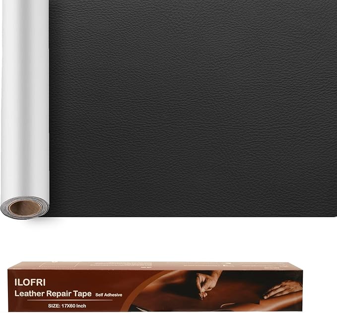 ILOFRI 16x30'' Self Adhesive Leather Repair Patch Tape, Vinyl and Leather Repair Kit for Couches, Furniture, Car Seat, Boat Seat, Sofa, Vinyl Upholstery, Chair, Interior (Dark Black)