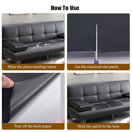 Self Adhesive Leather Fabric for Repair, Leather Rip Repair Kit Vinyl Repair Tape, Upholstery Leather Patches for Furniture Couch Chairs Car Seat(Dark Gray)