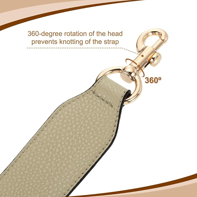 uxcell 22.83 Inch PU Leather Short Bag Strap with Clasp, Purse Handles Handbags Replacement Straps for Clutch Bag Crossbody Underarm Bags, Khaki, Gold Buckle